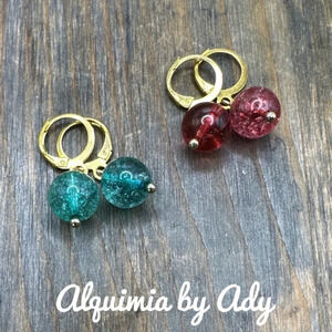 Blue/ Red Tourmaline spheres dangle drop spheres gold earrings